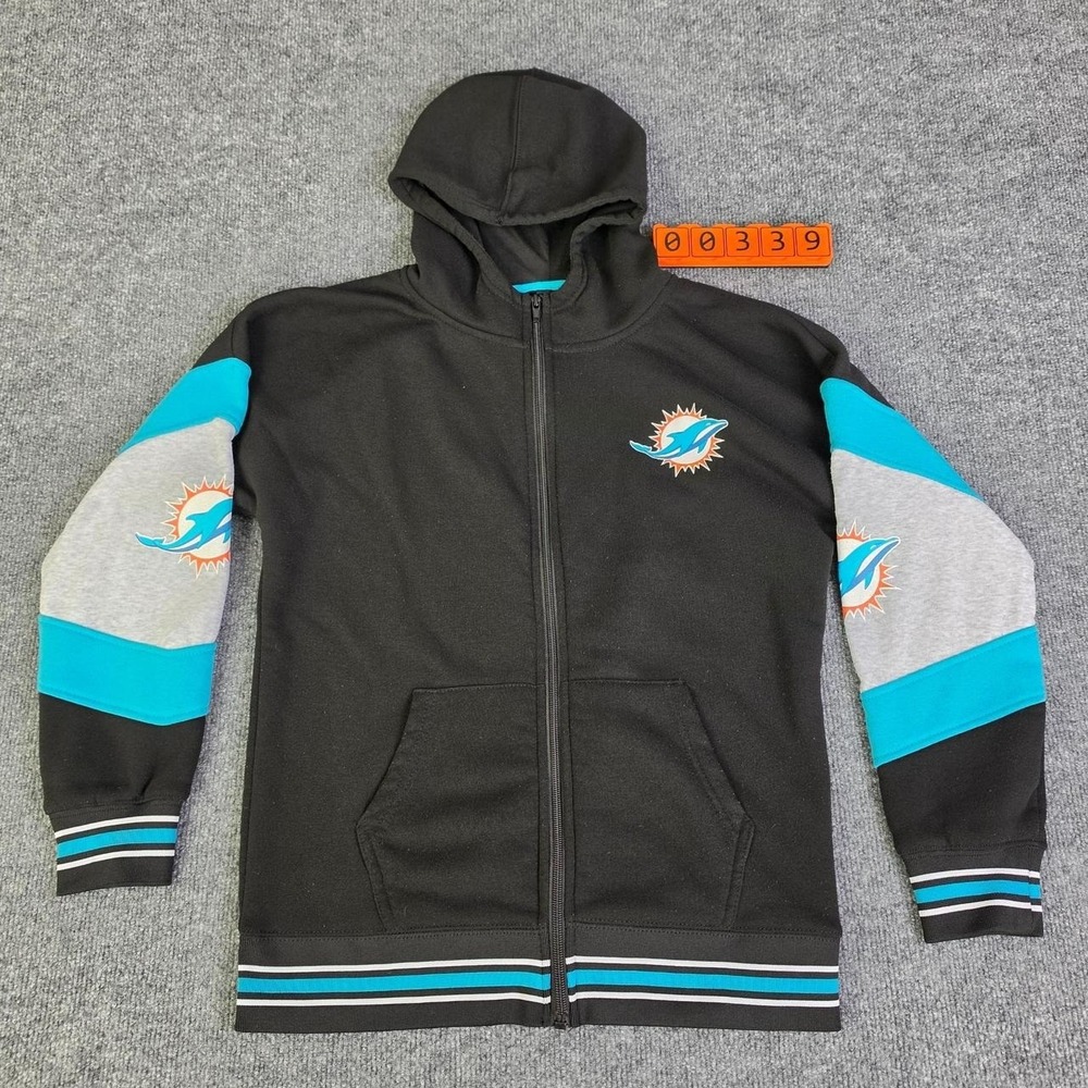 NFL Miami Dolphins black zip-up hoodie. Size 14-16